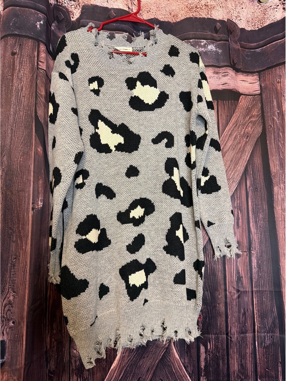 ee:some Distressed Knit Leopard Print Sweater Dress S/M